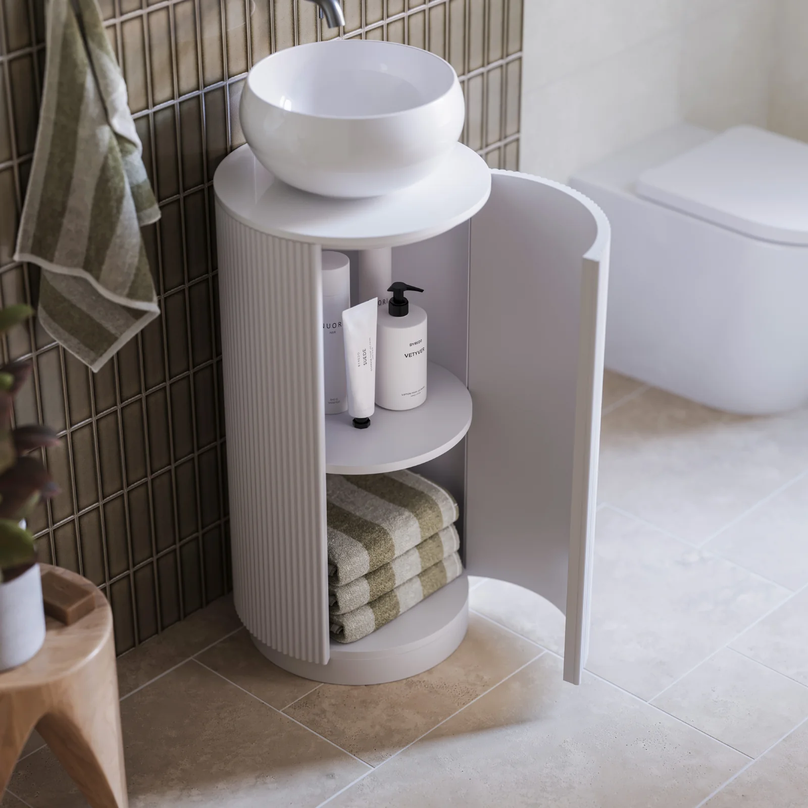 Ingrain Round Fluted Powder Room Vanity 400mm White - Image 3