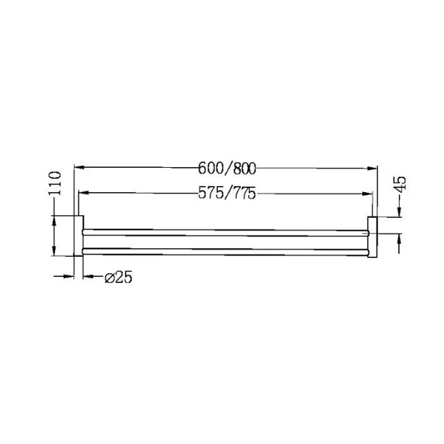 Nero New Mecca Double Towel Rail 600mm Brushed Nickel - Image 4