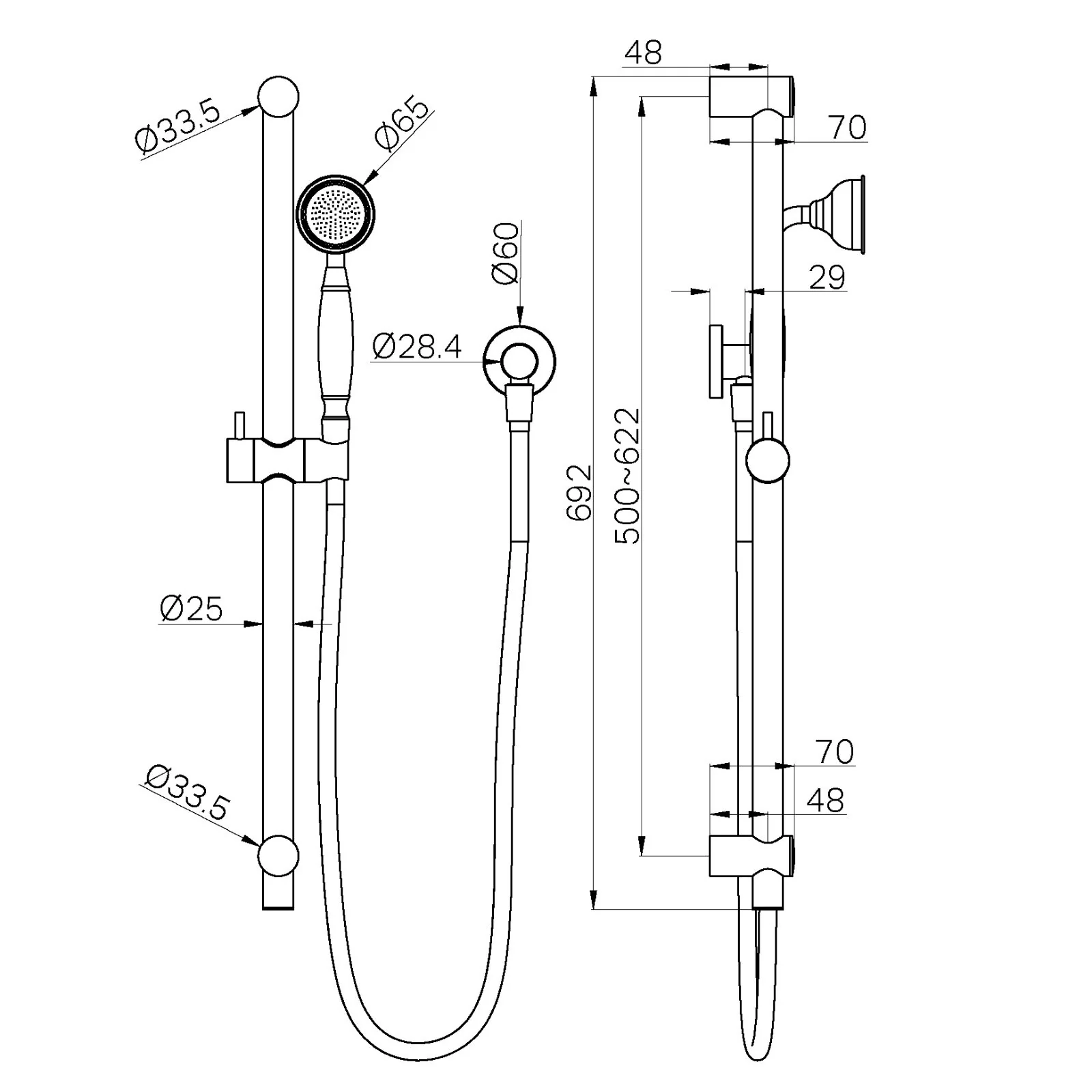 Nero York Shower Rail With White Porcelain Hand Shower Matte Black - Image 4