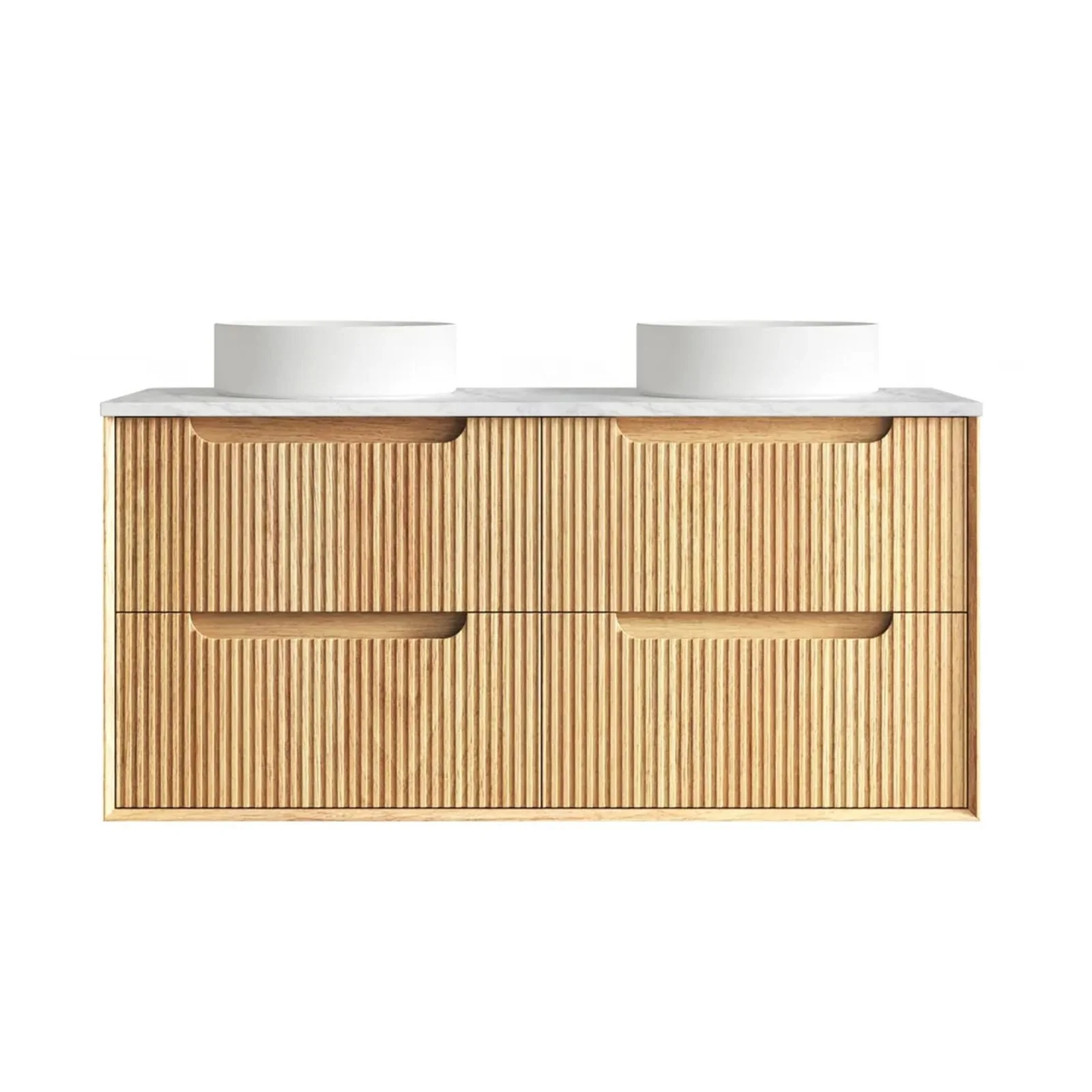 Otti Byron Fluted Woodland Oak Wall Hung Vanity with Cloudy Carrara Top - Image 6