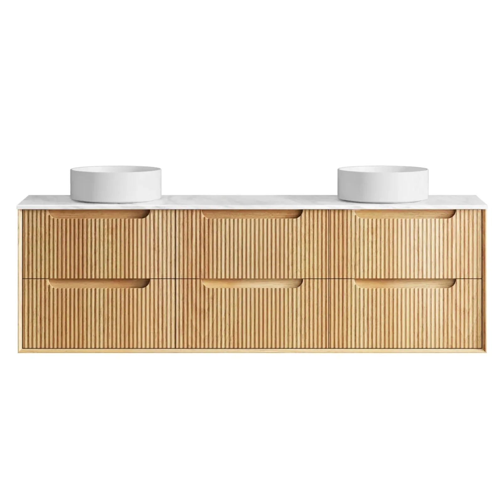 Otti Byron Fluted Woodland Oak Wall Hung Vanity with Cloudy Carrara Top - Image 8