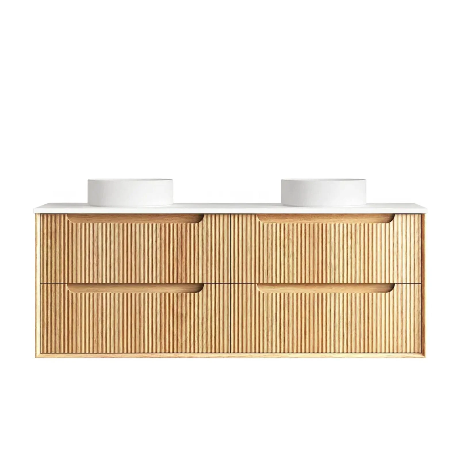 Otti Byron Fluted Woodland Oak Wall Hung Vanity with Matte White Top - Image 11