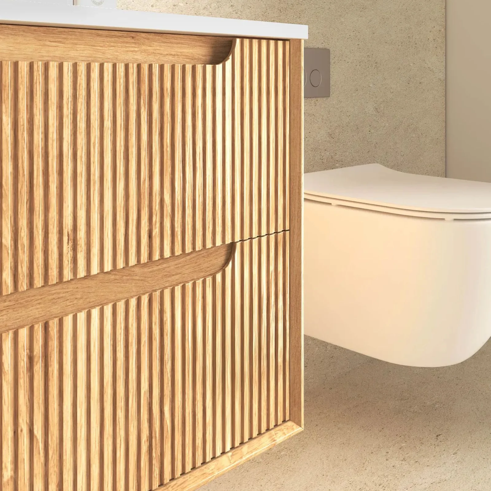 Otti Byron Fluted Woodland Oak Wall Hung Vanity with Pure White Top - Image 4