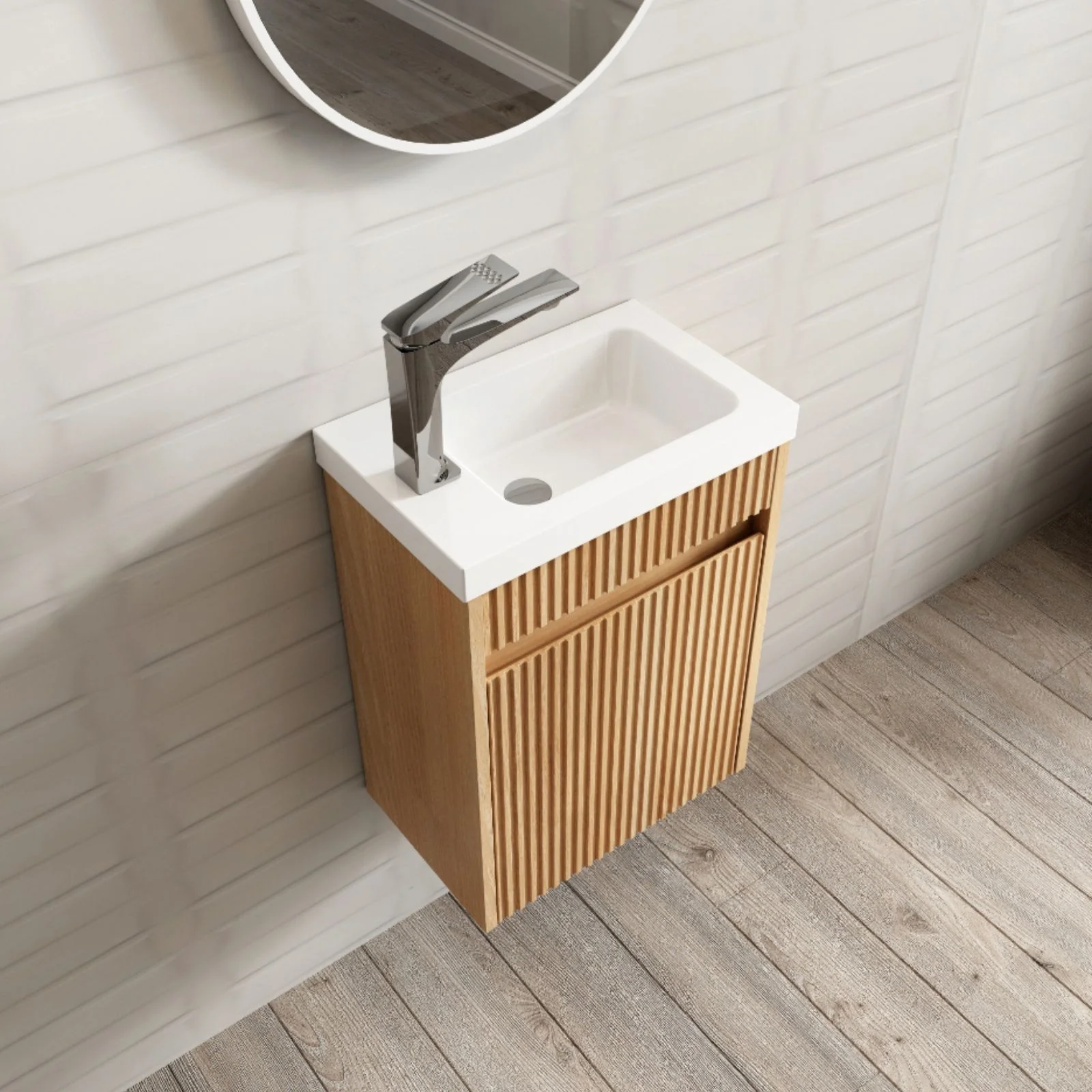 Otti Mini Ensuite Fluted Vanity - 400mm Woodland Oak - Image 4