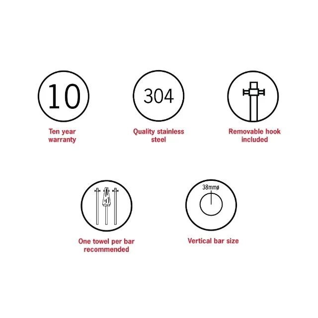 Thermogroup Thermorail Straight/Round Non-Heated Vertical Bar 900x142x100mm With Optional Hook - Image 4