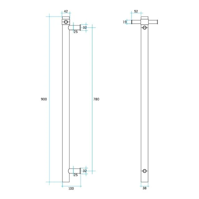 Thermogroup Thermorail Straight/Round Non-Heated Vertical Bar 900x142x100mm With Optional Hook - Image 5